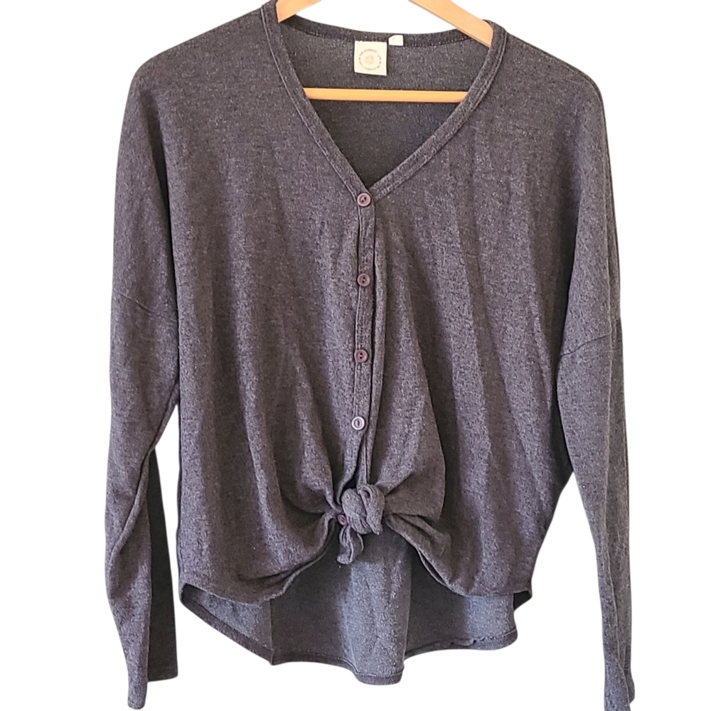 Live In The Moment Charcoal Button-Down Top With Front Tie L
